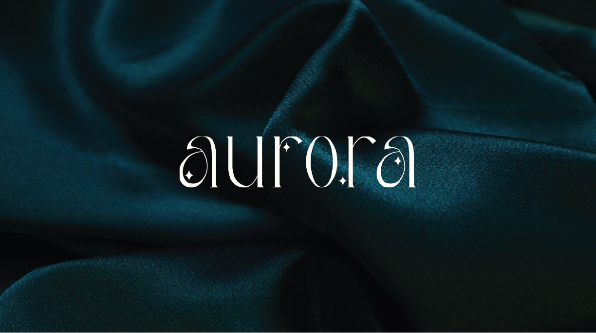 Aurora logo in white on dark blue fabric 