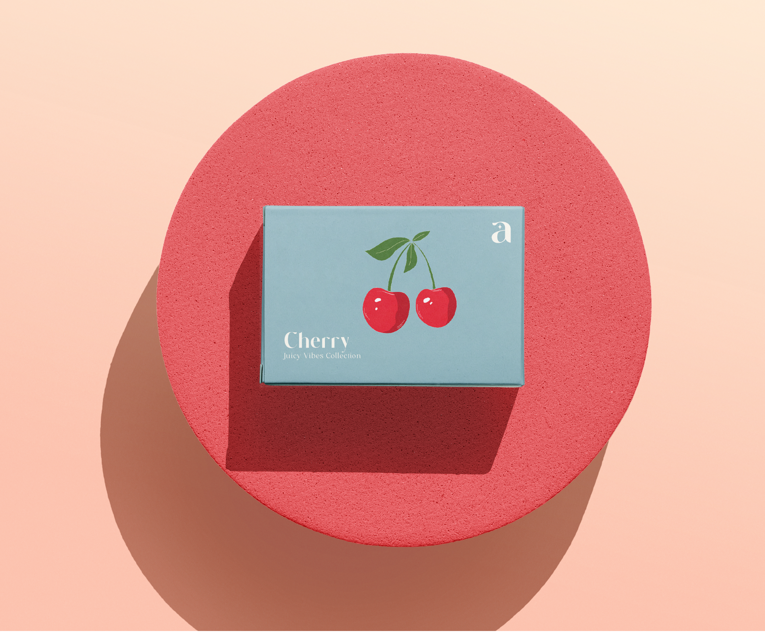 Product box mockup with cherry illustration and Aurora logo.