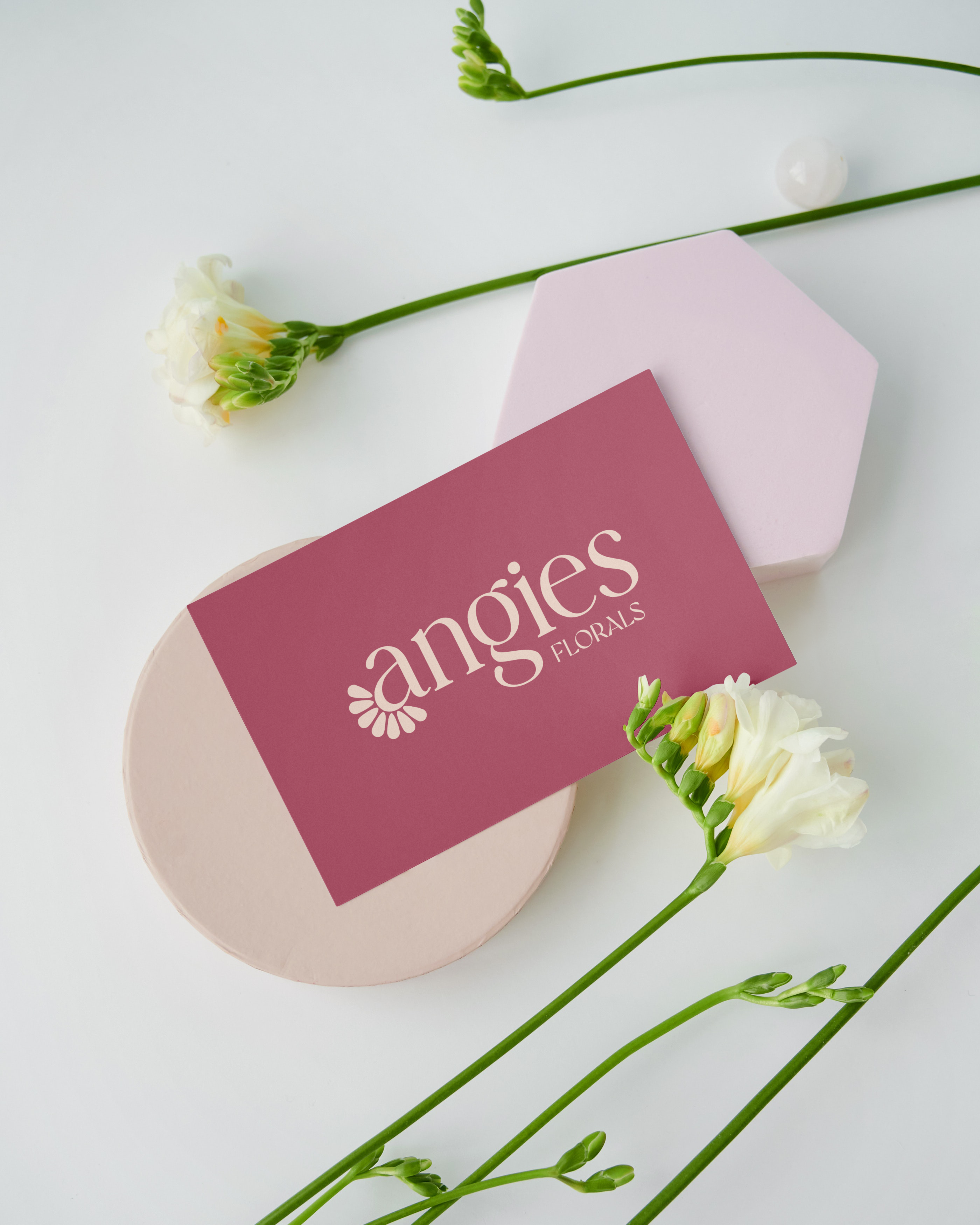 pink card mockup with flowers