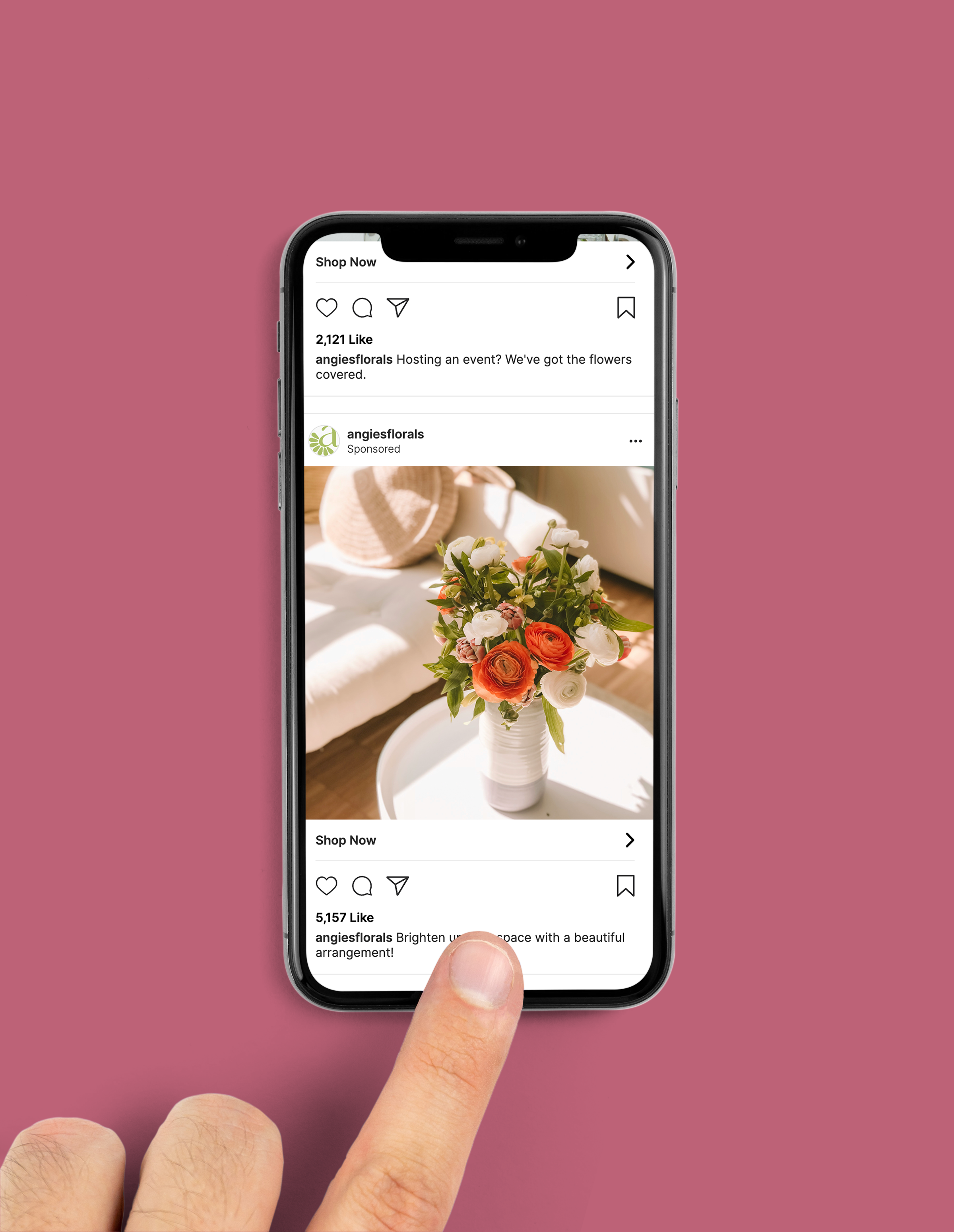 iphone instagram mockup with an ad post for Angies Florals