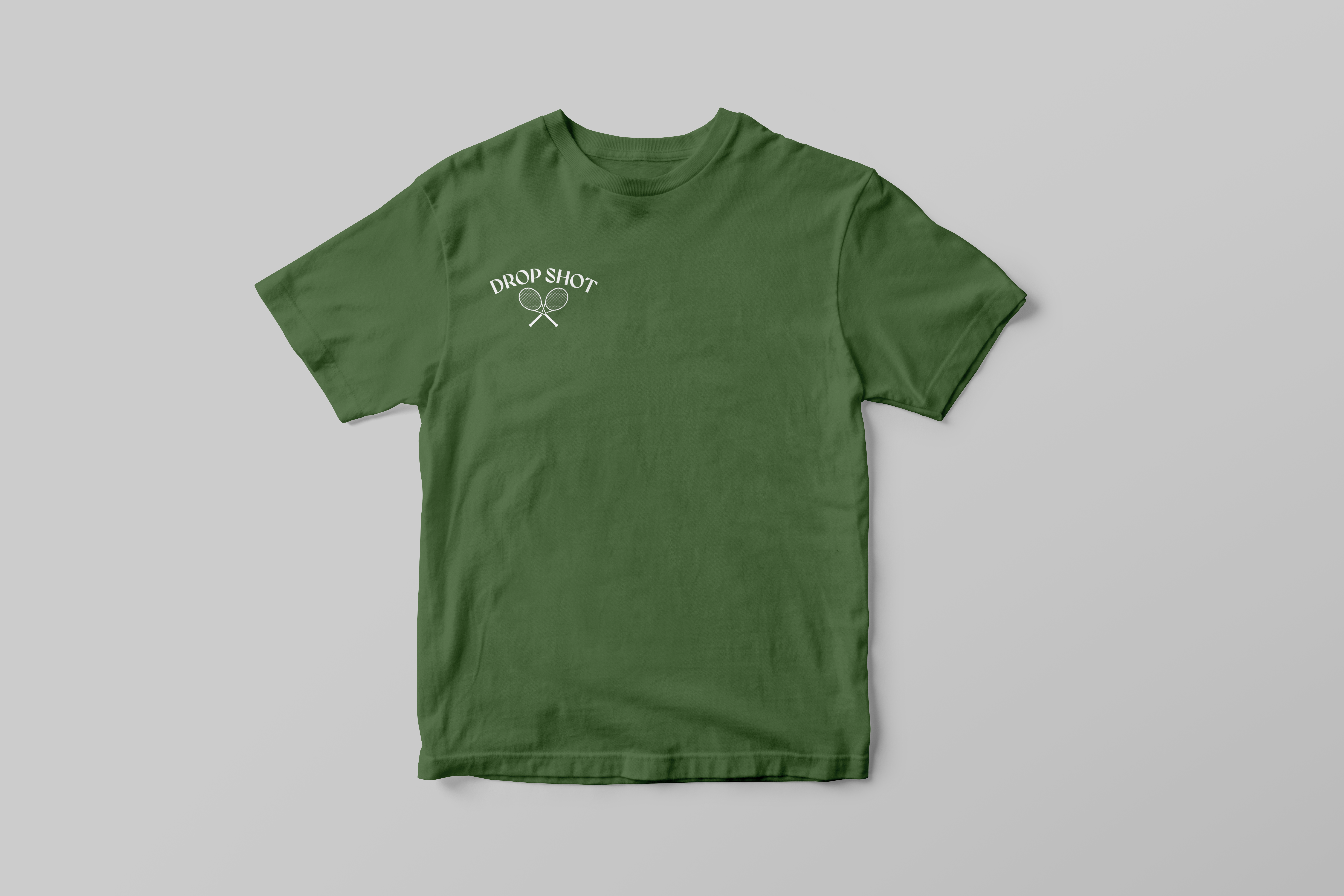 Green t-shirt mockup with white Drop shot logo